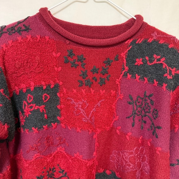 Vintage 90s Womens Floral Patchwork Sweater XL Boho Indie Embroidered Grandma - Picture 2 of 13